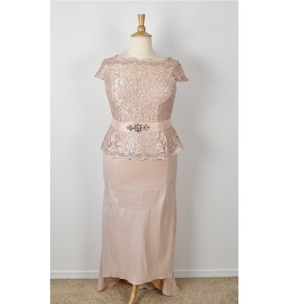 Ignite Evenings Cap Sleeve Sequin Lace Mock Two Piece Dress - 18